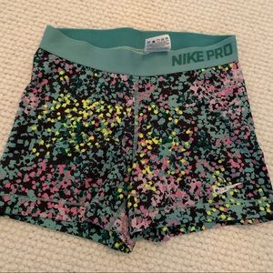Fun multicolored spandex Nike shorts with 5” inseam